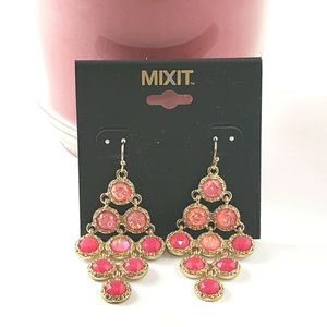 NEW MIXIT Pink Iridescent and Gold Tiered Chandelier Dangle Earrings
